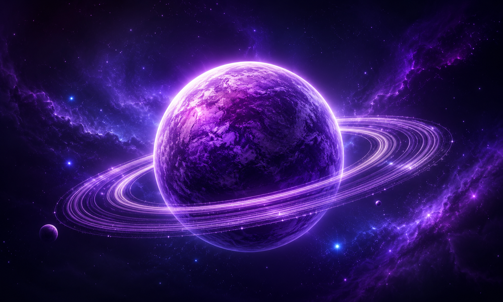 Purple ringed planet in space for the Orbit tier